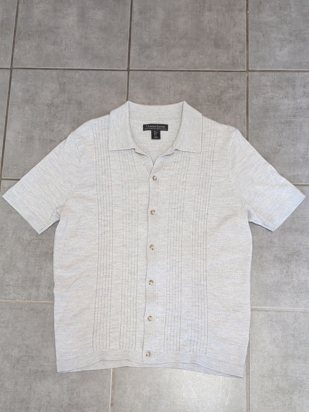 Christian Lacroix Light Grey Short-Sleeve Button Polo Shirt 💯 Extrafine Merino